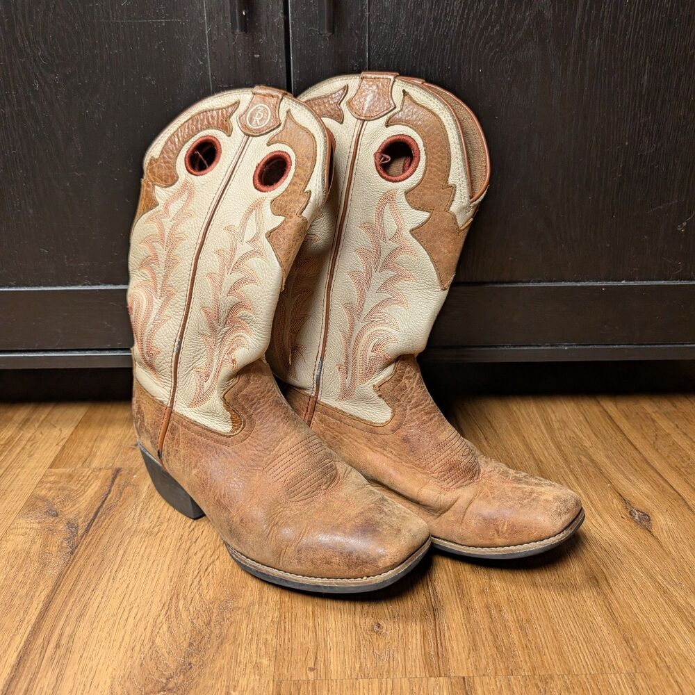 Tony Lama Buckaroo Boots Youth 3D Western Brown Leather Pull On Embroidered